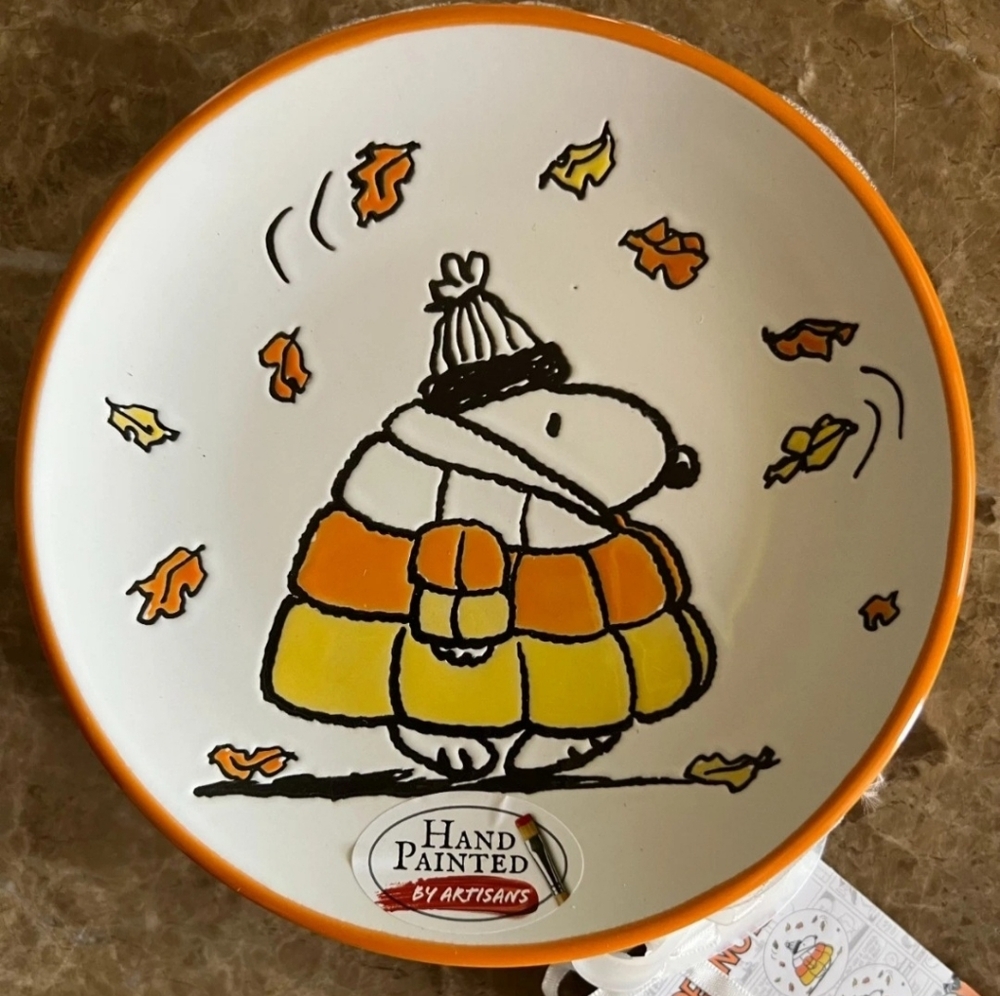 Peanuts Snoopy Puffer Jacket Coat Set Of 4 Appetizer Plates Hand painted